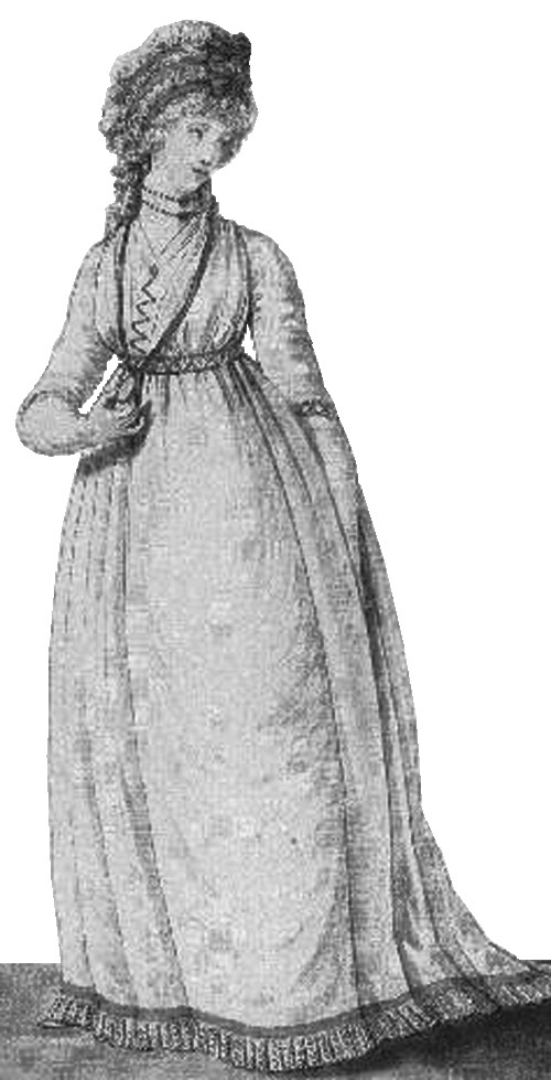 dAfternoon dress hair loose en colimacon hind hair double chignon bandeaux coquelicot ribandNovember 1796